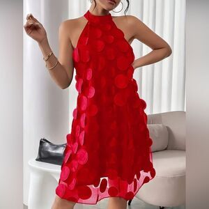 Halter Neck Circular Patch Shift Dress Size M